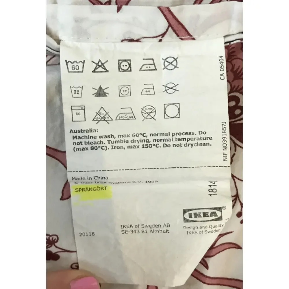Set Pair IKEA Sprangort Burgundy Grey White Queen Full Cotton Floral Pillowcases